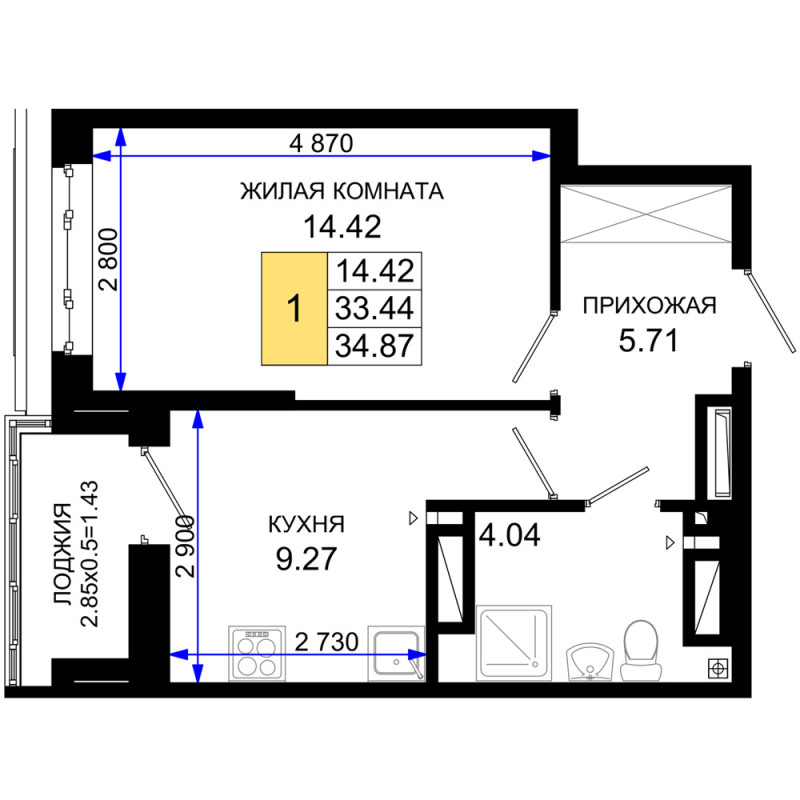 Планировка квартиры 1-комнатная